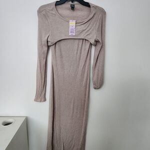 Target Beige Long Sleeve Ribbed Dress
